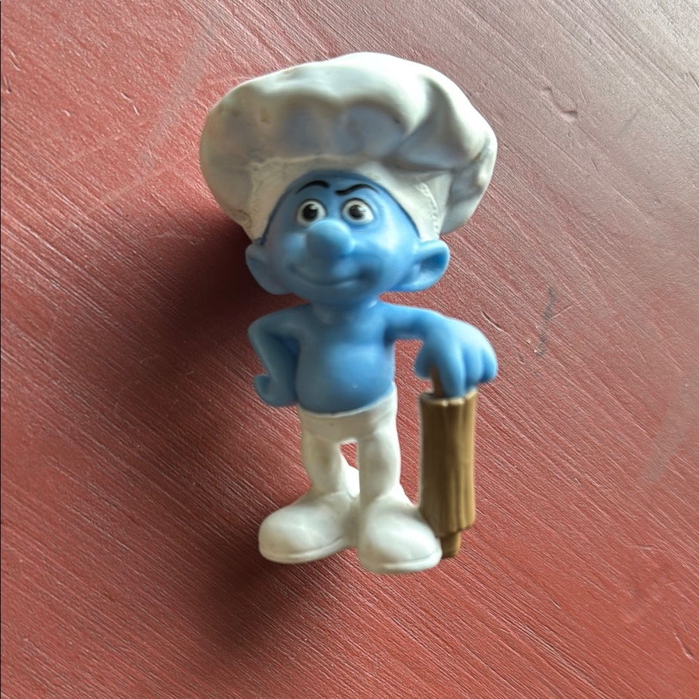 Blue Smurf Chef Figurine with Rolling Pin